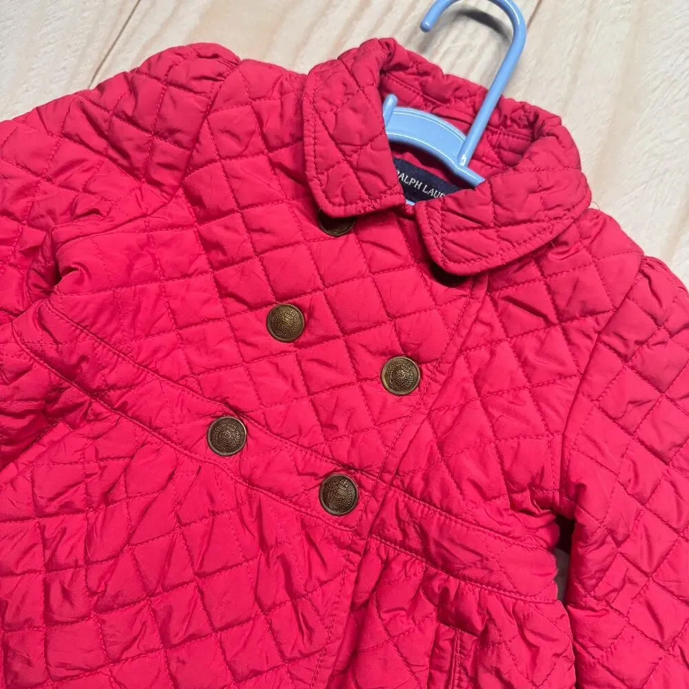 Ralph Lauren Baby Girls 24M Quilted Double-Breasted Coat Jacket Pink